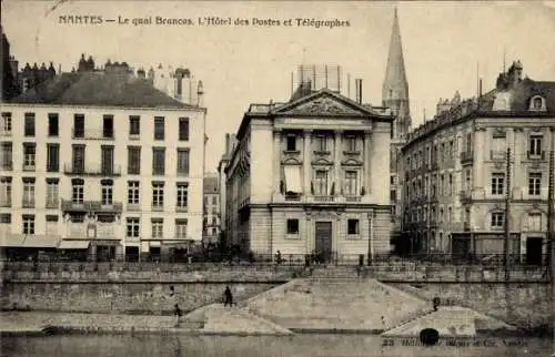 Ak Nantes Loire Atlantique, Quai Brancas, Hotel des Postes et Telegraphes