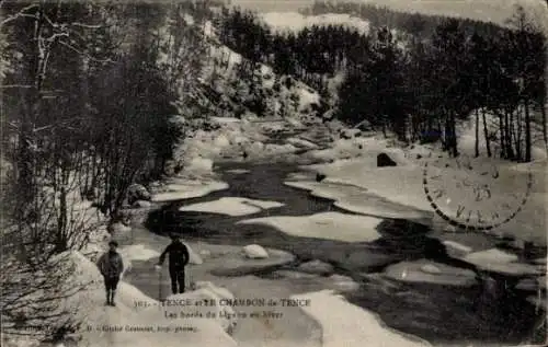 Ak Tence Haute Loire, Le Chambon de Tence, Ufer des Lignon im Winter