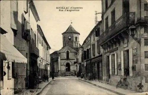 Ak Rouillac Charente, Rue d'Angouleme, Turmuhr