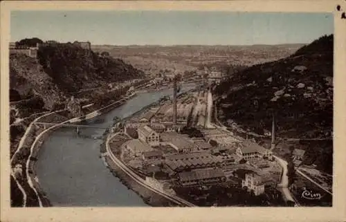 Ak Besançon les Bains Doubs, Fabriken Pres de Vaux, Zitadelle, Panorama