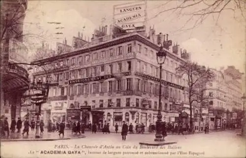 Ak Paris, Chausee d'Antin an der Ecke Boulevard des Italians, Academia Gaya