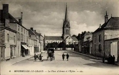 Ak Mourmelon le Grand Marne, Place d’Armes, Kirche, Kutsche