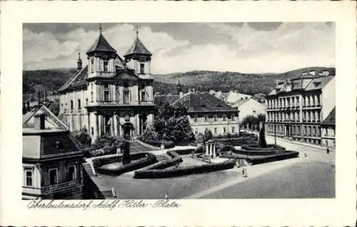 Ak Litvínov Oberleutensdorf Reg. Aussig, Marktplatz, Kirche