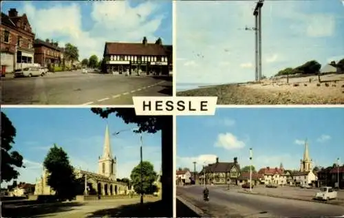 Ak Hessle Yorkshire England, Kirche, der Platz, Humber Bridge Tower, das Wehr