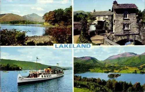 Ak Lakeland Lake District Cumbria England, Altes Brückenhaus, Grasmere