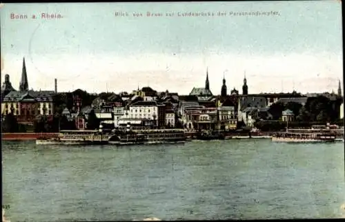 Ak Bonn am Rhein, Teilansicht, Landebrücke Personendampfer, Blick von Beuel