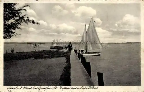 Ak Wieck Eldena Greifswald, Restaurant Café Utkiek, Segelboot