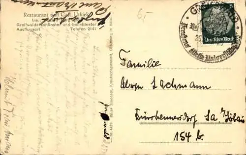 Ak Wieck Eldena Greifswald, Restaurant Café Utkiek, Segelboot