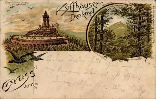 Litho Steinthaleben Kyffhäuserland in Thüringen, Kyffhäuser, Kaiser Wilhelm Denkmal