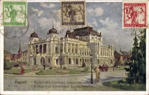 Künstler Ak Senoa, B., Zagreb Kroatien, Königliches kroatisches Landestheater