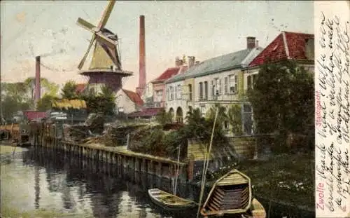 Ak Zwolle Overijssel Niederlande, Stadsgracht, Molen