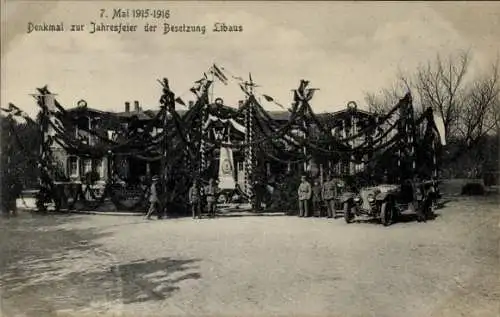 Ak Liepaja Libau Lettland, Denkmal zur Jahresfeier der Besetzung 1916