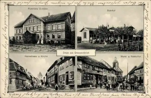 Ak Großenehrich Greußen in Thüringen, Fürstliche Domäne, Bahnhof, Herrnstraße, Ratskeller