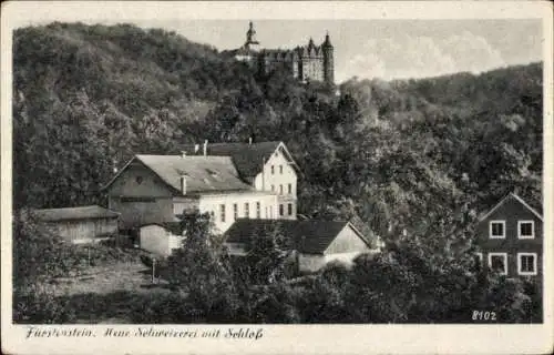 Ak Książ Fürstenstein Wałbrzych Waldenburg Schlesien, Neue Schweizerei mit Schloss Fürstenstein