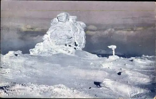 Ak Podgórzyn Giersdorf Riesengebirge Schlesien, Słonecznik, Mittagstein, Polední kámen, Schnee