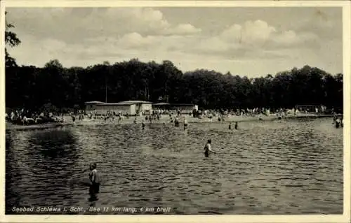 Ak Sława Schlawa Schlesiersee Schlesien, Badepartie, Seebad, Strand