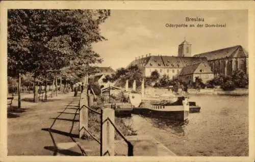 Ak Wrocław Breslau Schlesien, Oderpartie an der Dominsel, Sandkirche