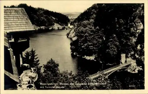 Ak Siedlęcin Boberröhrsdorf Schlesien, Stausee der Talsperre, Turmsteinbaude