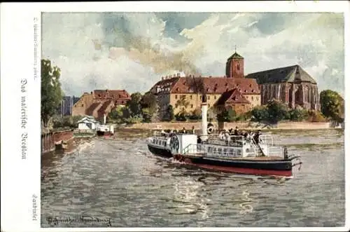 Künstler Ak Günther-Naumburg, D., Wrocław Breslau Schlesien, Sandinsel, Salondampfer