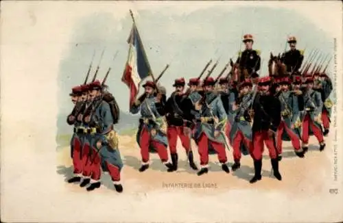 Litho-Infanterie, französische Soldaten in Uniform