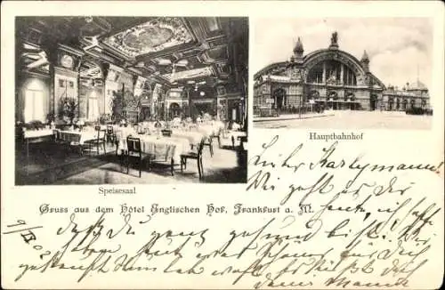 Ak Frankfurt am Main, Hauptbahnhof, Hotel Englischer Hof, Speisesaal