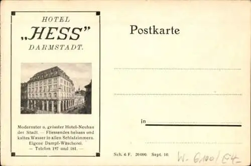 Ak Darmstadt in Hessen, Hotel Hess