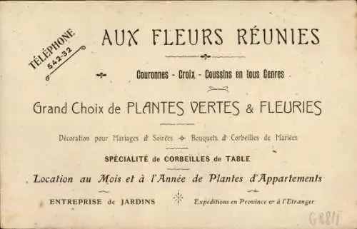 Ak Reklame, Aux Fleurs Reunies, Chevreton, Avenue des Ternes