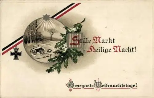 Präge Litho Glückwunsch Weihnachten, Stille Nacht, heilige Nacht, Eisernes Kreuz, Stern