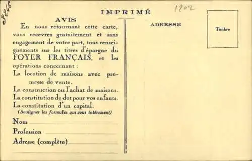 Ak Paris VI, Reklame, Le Foyer Francais, Societe Mutuelle d'Epargne