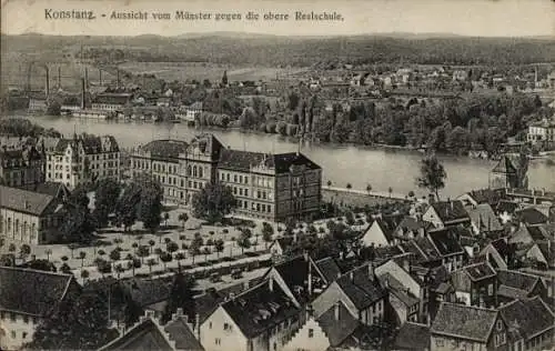 Ak Konstanz am Bodensee, Stadtpanorama vom Münster aus, obere Realschule