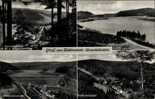 Ak Riefensbeek Kamschlacken Osterode am Harz, Totalansicht, Blick vom Schwarzenberg, Sosetalsperre