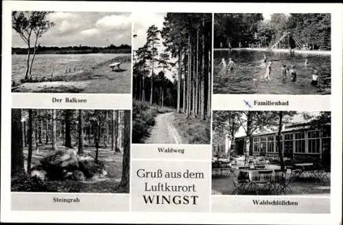 Ak Wingst in Niedersachsen, Balksee, Familienbad, Waldweg, Waldschlösschen, Steingrab