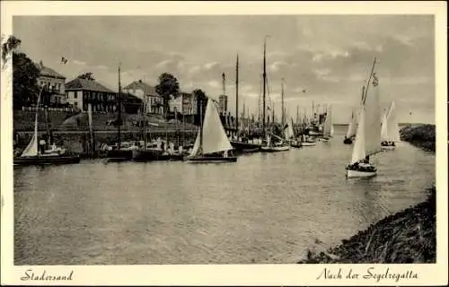 Ak Stadersand Stade in Niedersachsen, Teilansicht, Segelregatta, Brümmers Gasthof