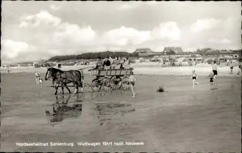 Ak Nordseebad Sahlenburg Cuxhaven, Strand, Wattwagen, Fahrt nach Neuwerk