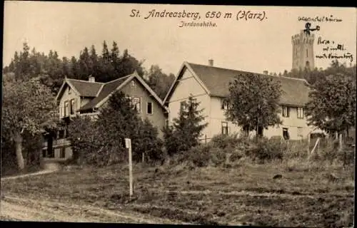 Ak St. Andreasberg Braunlage im Harz, Jordanshöhe, Wohnhäuser, Turm