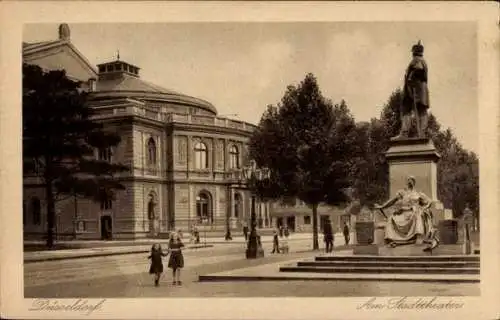 Ak Düsseldorf am Rhein, Stadttheater, Denkmal