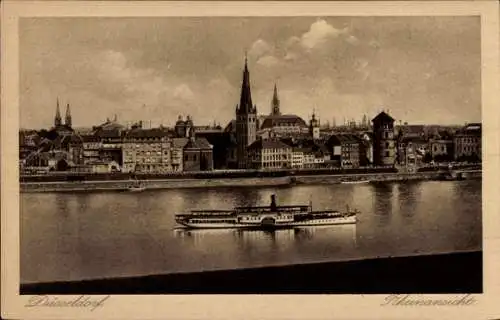 Ak Düsseldorf am Rhein, Teilansicht, Dampfer