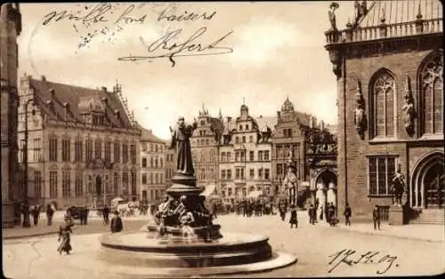 Ak Hansestadt Bremen, Marktplatz, Wilhadi-Brunnen