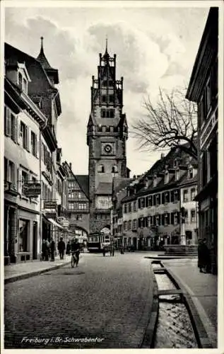 Ak Freiburg im Breisgau, Schwabentor, Straßenbahn