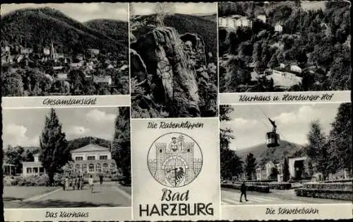 Ak Bad Harzburg am Harz, Rabenklippen, Gesamtansicht, Kurhaus, Harzburger Hof, Schwebebahn