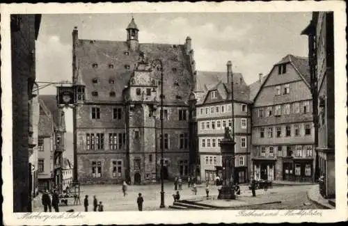 Ak Marburg an der Lahn, Rathaus, Marktplatz