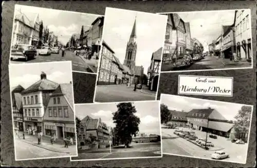 Ak Nienburg an der Weser, Kirche, Straßenpartien, Autos, Geschäfte