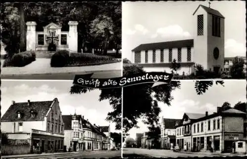 Ak Schloss Neuhaus Paderborn in Westfalen, Sennelager, Truppenübungsplatz Senne, Kirche, Ehrenmal