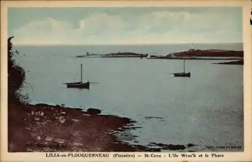 Ak Lilia Plouguerneau Finistère, St-Cava, Insel Wrac'k, Leuchtturm