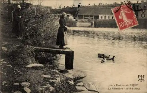 Ak La Villeneuve Plonévez Finistère, Bord d’Etang