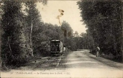 Ak Le Touquet Paris Plage Pas de Calais, Straßenbahn im Wald