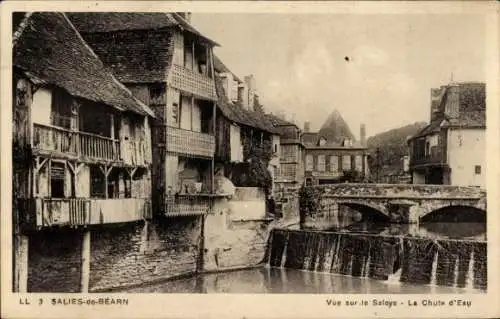 Ak Salies de Béarn Pyrénées Atlantiques, Vue sur le Saleys, Chute d'Eau