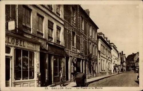 Ak Gaillon, La Poste und das Rathaus