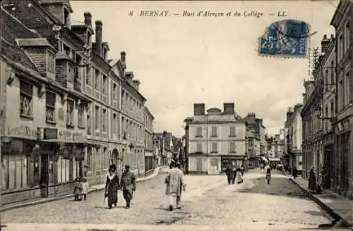 Ak Bernay Eure, Rues d’Alencon und Rue du Collège