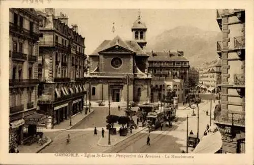 Ak Grenoble Isère, Eglise St. Louis, Perspective des Avenues, le Moucherotte